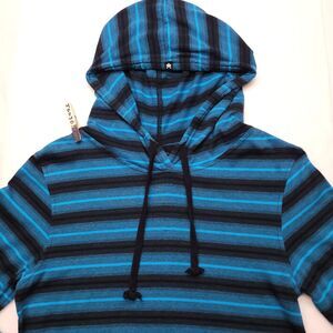 Zoo York Casual Long Sleeve Pullover Hoodie Womens Size S Blue Black Striped
